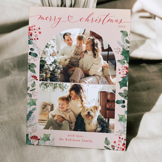 Simple Dusty Pink Multi Photo Arch Christmas Card  (Creator Uploaded)