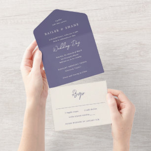 Simple Dusty Purple Modern Wedding All In One Invitation