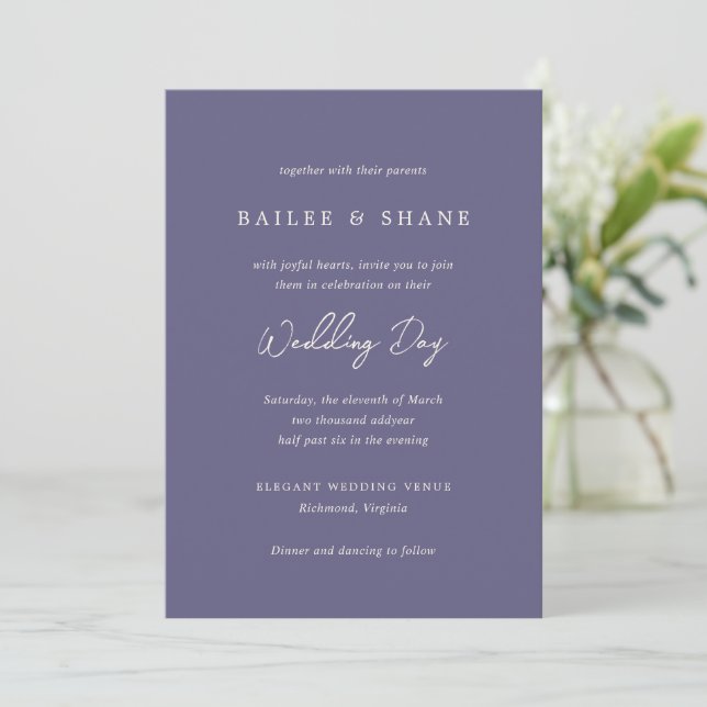 Simple Dusty Purple Modern Wedding Invitation (Standing Front)