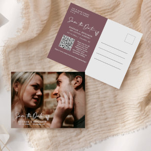 Simple Dusty Purple Save the Date QR Code Photo Postcard