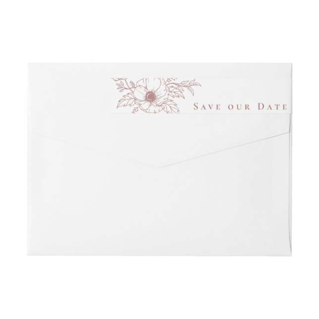 Simple Dusty Rose Anemone Art Floral Save the Date Wrap Around Label (Back)