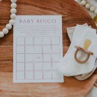 Simple Dusty Rose Baby Shower Baby Bingo Card