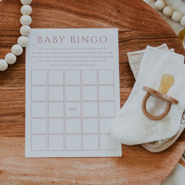 Simple Dusty Rose Baby Shower Baby Bingo Card (Creator Uploaded)