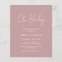 Simple Dusty Rose Budget Baby Shower Invitation