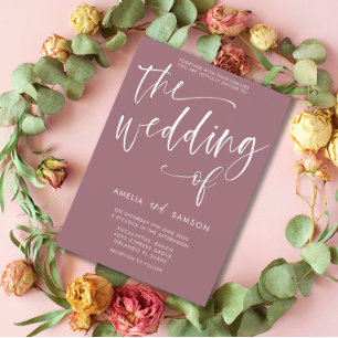 Simple Dusty Rose Calligraphy Wedding   Invitation