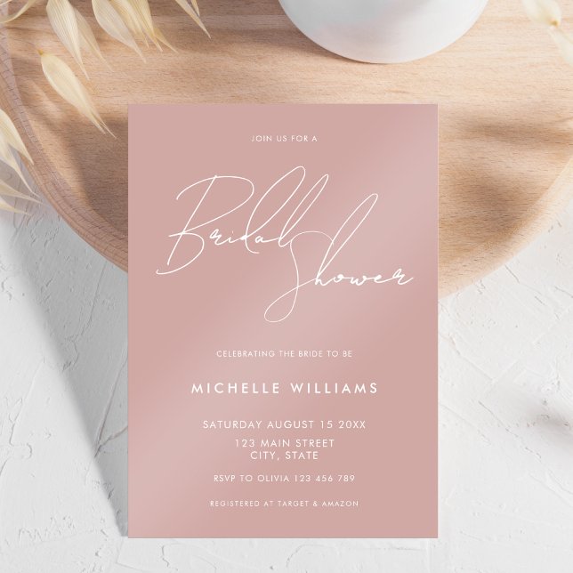 Simple Dusty Rose Elegant Script Bridal Shower Invitation (Creator Uploaded)