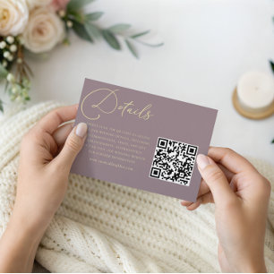 Simple Dusty Rose & Gold QR Code Wedding Details Enclosure Card