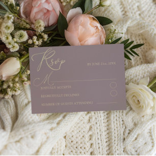 Simple Dusty Rose & Gold Typography RSVP Wedding Card