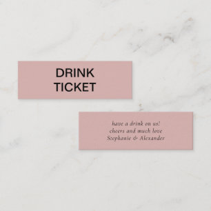 Simple Dusty Rose Newlywed Wedding Drink Ticket