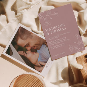 Simple Dusty Rose Photo Wedding Invitation