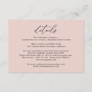 Simple Dusty Rose Pink Details Wedding Enclosure Card