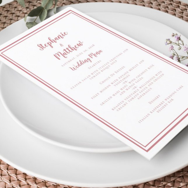 Simple Dusty Rose Pink White Wedding Menu Elegant (Creator Uploaded)