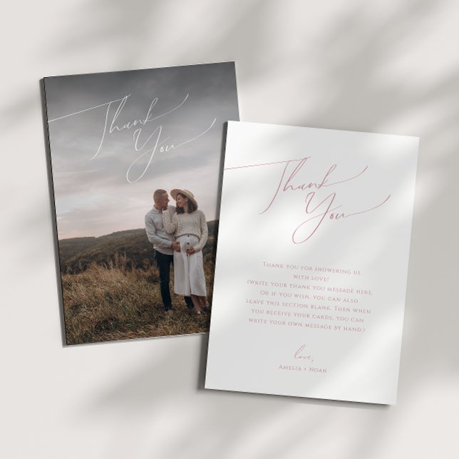 Simple Dusty Rose Vertical Photo Baby Shower Thank You Card (Creator Uploaded)