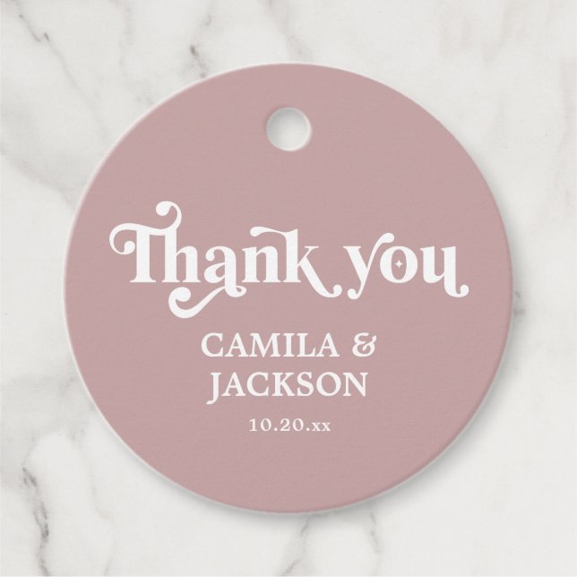 Simple Dusty Rose Wedding Favour Tags (Front)