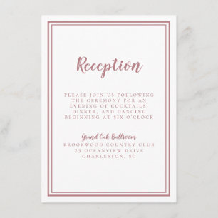 Simple Dusty Rose Wedding Reception White Frame Enclosure Card