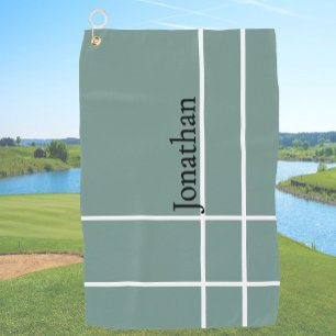 Simple dusty sage black minimalist custom name golf towel