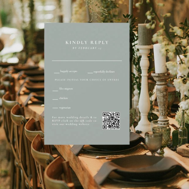  Simple Dusty Sage Wedding QR Code RSVP Card (Creator Uploaded)