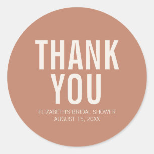Simple Dusty Terracotta Bridal Thank You Classic Round Sticker
