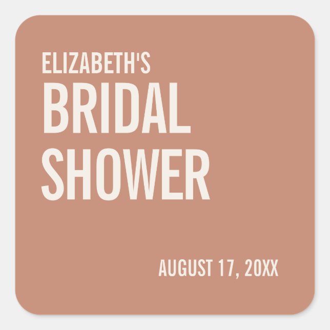 Simple Dusty Terracotta Typography Bridal Shower Square Sticker (Front)