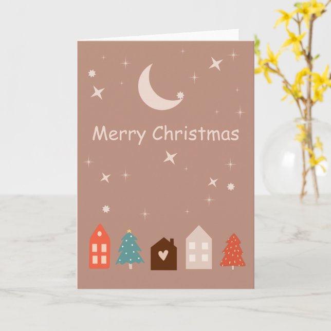Simple Earth Tone Merry Christmas  Card (Yellow Flower)