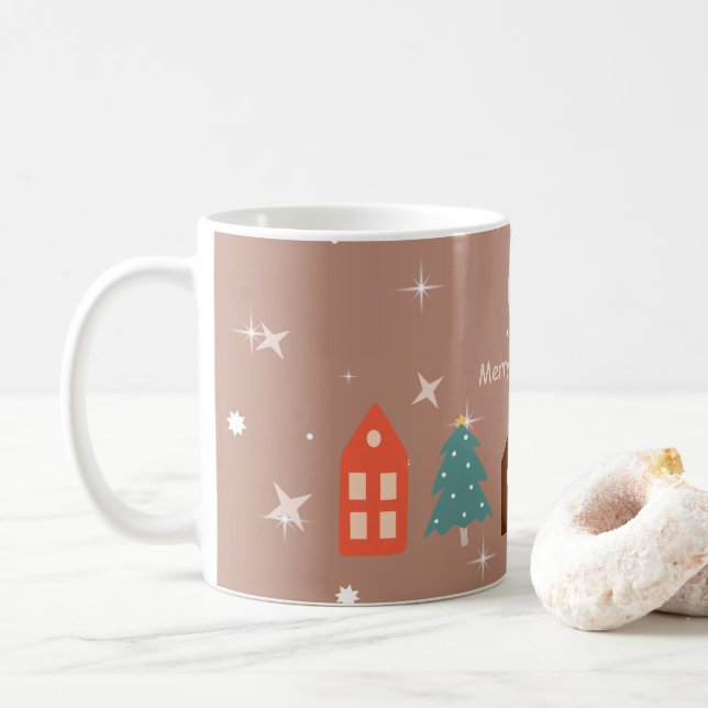 Simple Earth Tone Merry Christmas  Coffee Mug (With Donut)