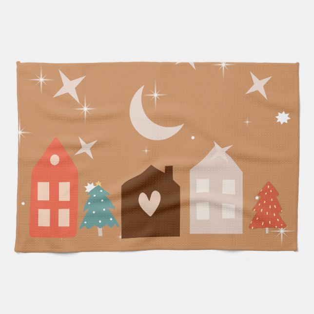 Simple Earth Tone Merry Christmas  Tea Towel (Horizontal)