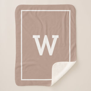 Simple Earthy Beige Toned Initial Monogram Sherpa Blanket