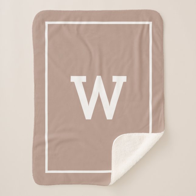 Simple Earthy Beige Toned Initial Monogram Sherpa Blanket (Front)