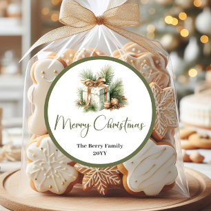 Simple Earthy Christmas Family Name Sticker Label