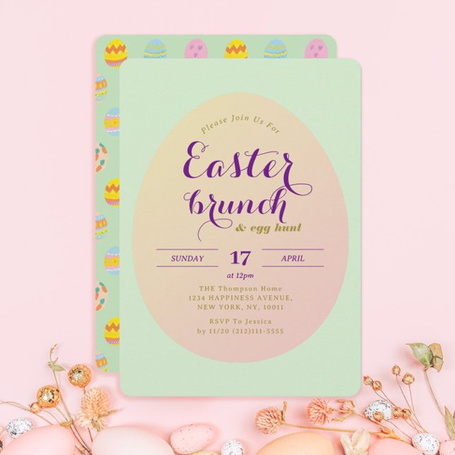 Simple Easter Brunch Egg Hunt Green Purple Invitation (Creator Uploaded)