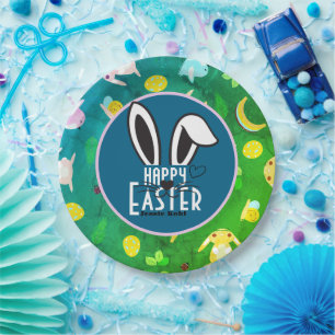 simple easter bunny cute stylish family paper plate