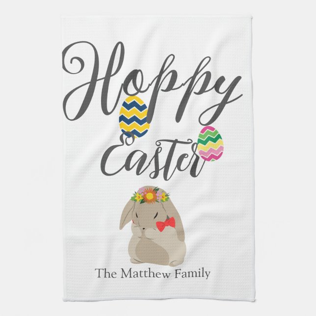 simple easter bunny Happy Easter family Tea Towel (Vertical)