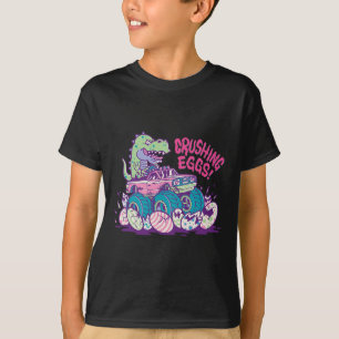 Simple Easter Funny Dinosaur Crushing Eggs Truck G T-Shirt