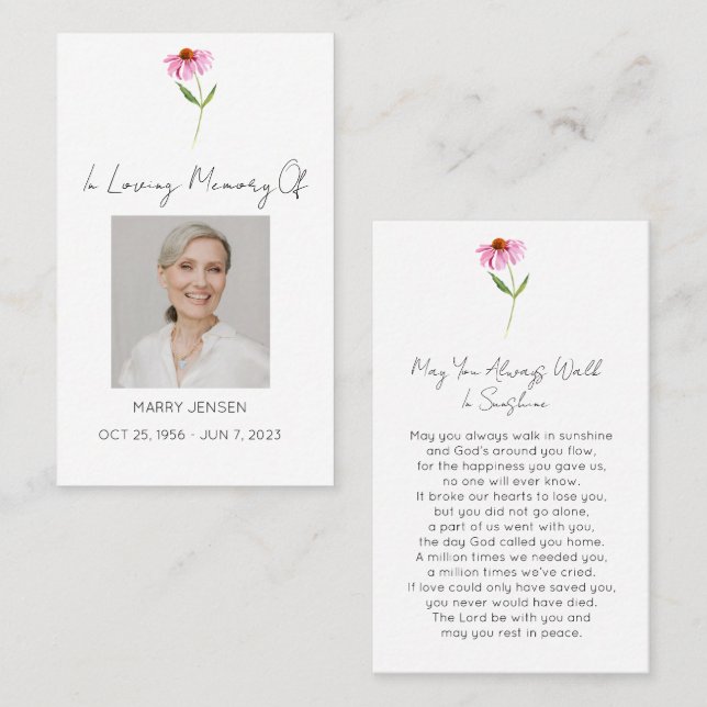 Simple Echinacea Photo Funeral Prayer Card (Front/Back)