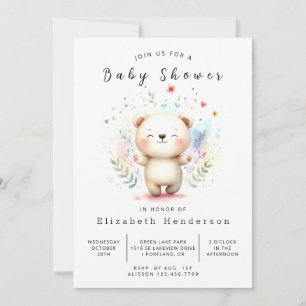 Simple Editable Bear Baby Shower Invitation