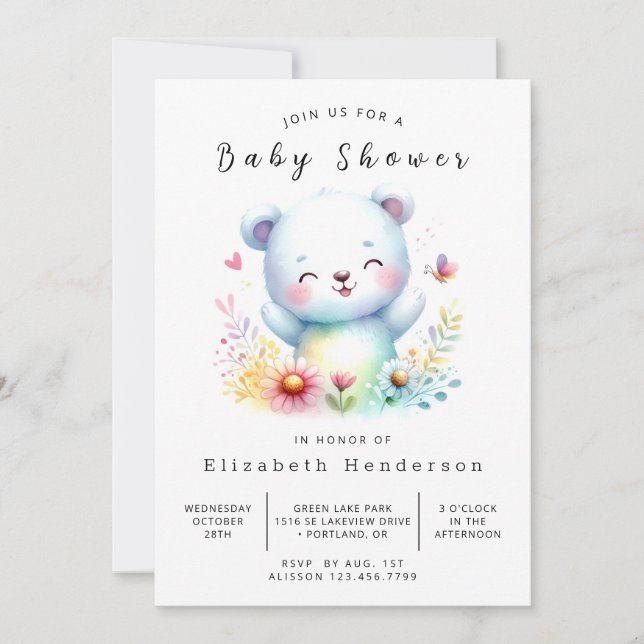 Simple Editable Bear Baby Shower Invitation (Front)