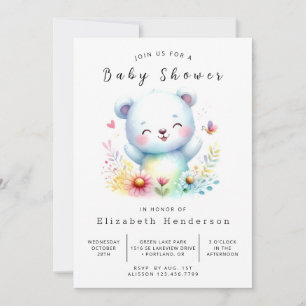 Simple Editable Bear Baby Shower Invitation