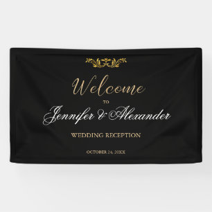 Simple editable luxury black gold welcome wedding banner