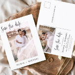 Simple Editable Save the Date Photo Minimalist Postcard<br><div class="desc">Wedding Save the Date Cards that have a photo on the front and back. The Save the Date cards contain a modern hand lettered cursive script typography that are elegant,  simple and modern to use after you minimalist simple wedding day celebration.</div>