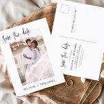 Simple Editable Save the Date Photo Minimalist  Postcard<br><div class="desc">Wedding Save the Date Cards that have a photo on the front and back. The Save the Date cards contain a modern hand lettered cursive script typography that are elegant,  simple and modern to use after you minimalist simple wedding day celebration.</div>