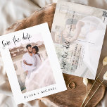 Simple Editable Save the Date Photo Minimalist Postcard<br><div class="desc">Wedding Save the Date Cards that have a photo on the front and back. The Save the Date cards contain a modern hand lettered cursive script typography that are elegant,  simple and modern to use after you minimalist simple wedding day celebration.</div>