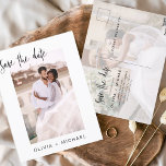 Simple Editable Save the Date Photo Minimalist  Postcard<br><div class="desc">Wedding Save the Date Cards that have a photo on the front and back. The Save the Date cards contain a modern hand lettered cursive script typography that are elegant,  simple and modern to use after you minimalist simple wedding day celebration.</div>