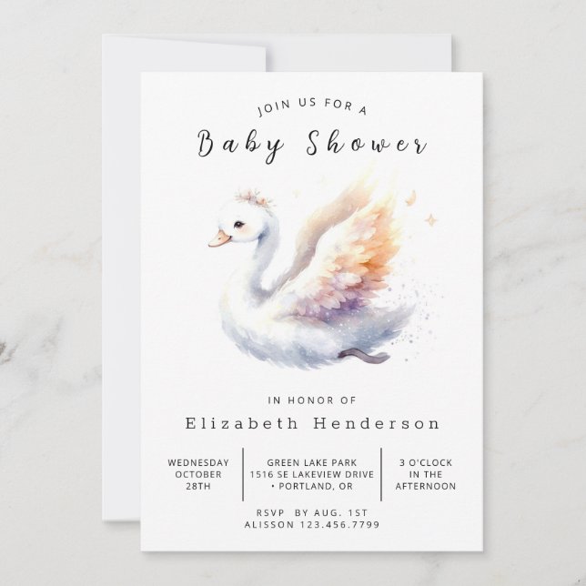Simple Editable Swan Baby Shower Invitation (Front)