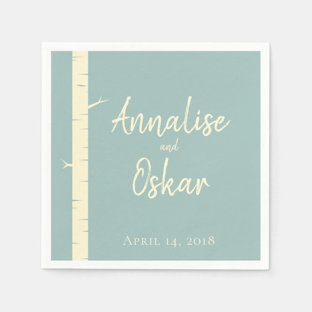 Simple Eggshell Blue Birch Wedding Table Napkins (Front)