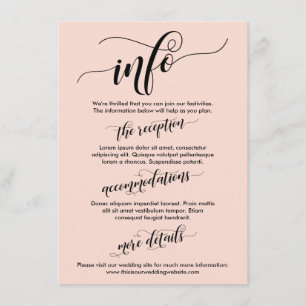 Simple Elaborate Script Wedding Info Blush Pink Enclosure Card