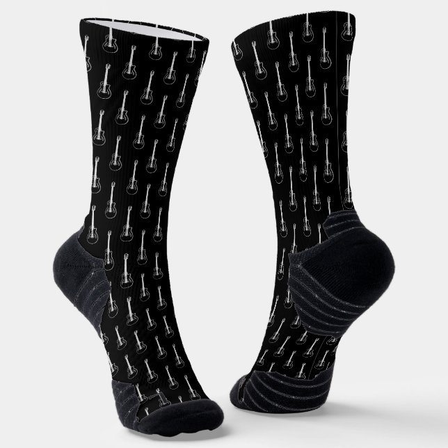 Simple Electric Guitar Pattern Black and white Socks (Angled)