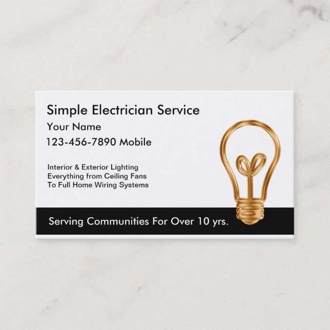 Simple Electrician Business Cards (Front)