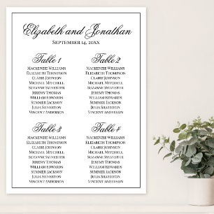 Simple Elegance 4 Table Wedding Seating Chart