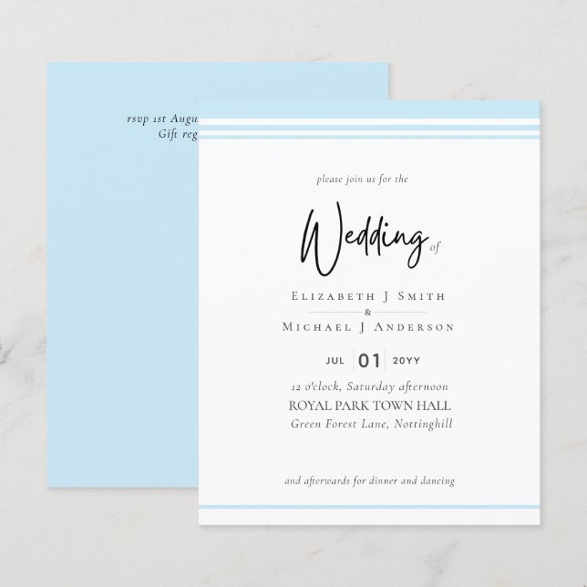 Simple Elegance Aqua Blue Modern Budget Wedding (Front/Back)