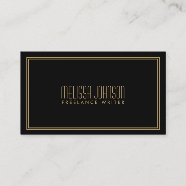 Simple Elegance Art Deco Style Black/Gold Business Card (Front)